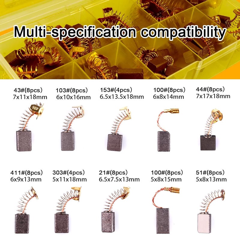 HKATOPS Universal 48Pcs Carbon Motor Brush Set (10 Sizes), Electric Motor Brushes, Power Tools Replacement Parts Fit for Carbon Brush Motors,Circular Saws,Wood Saws,Electric Drills, Angle Grinders - Image 2